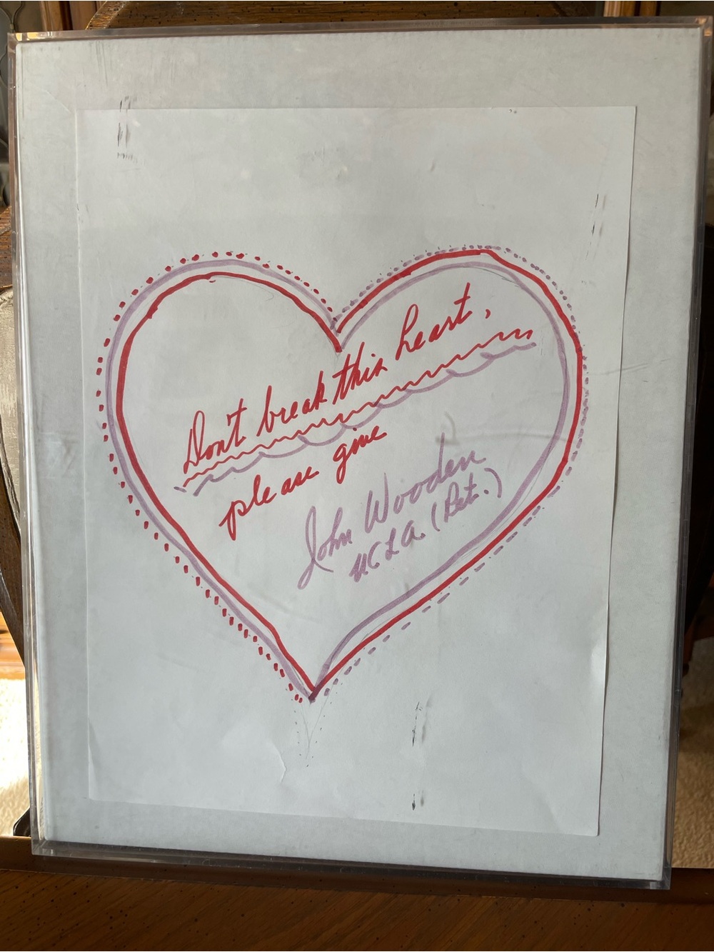 John Wooden Signed Framed Heart Illustration